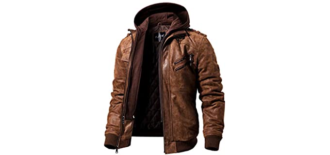 FLAVOR Men's Motorcycle - Brown Leather Jacket