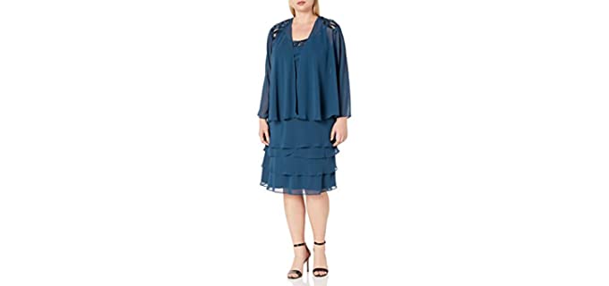 S.L. Fashions Women's Plus Size Sequins - Chiffon Jacket Dress