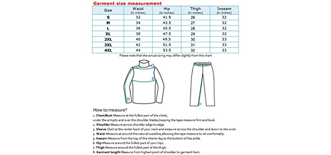 Gerry Snow Pant Size Chart