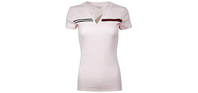 Tommy Hilfiger Women's Split-Neck - Dressy T-Shirt for Work