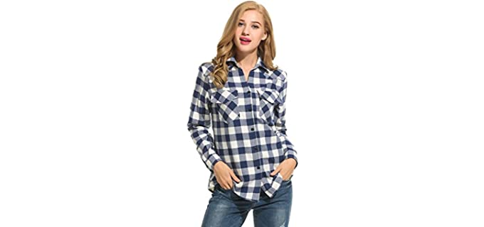 Zeagoo Women's Flannel - Roll Up Sleeve