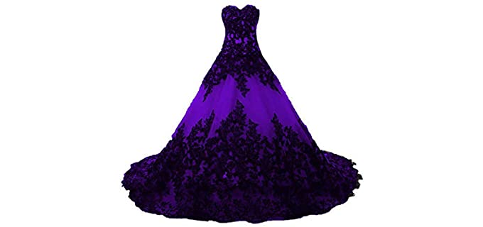 Dingzan Women's Black Applique - Lace Quinceanera Dress