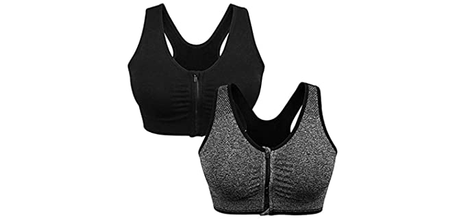 Wanayou Women's Zip Front - DD Cup Size Sports Bra