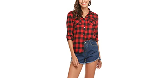 Akewei Women's Plaid - Shirt for High Waisted Pants