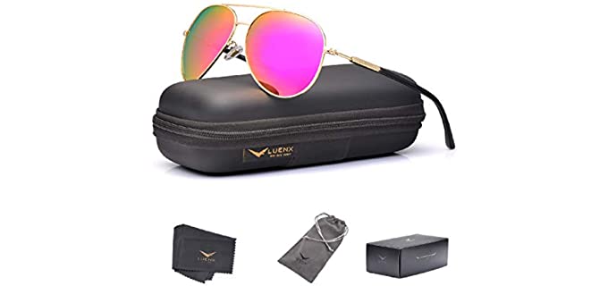 Luenx Women's UV - Polarized and Mirrored Small Aviator Sunglasses