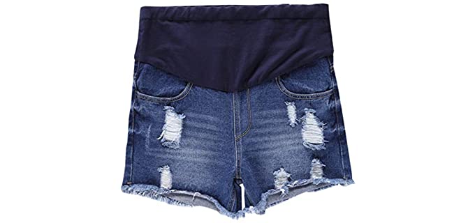 Umdeyda Women's Distressed - Maternity Shorts for Pregnancy