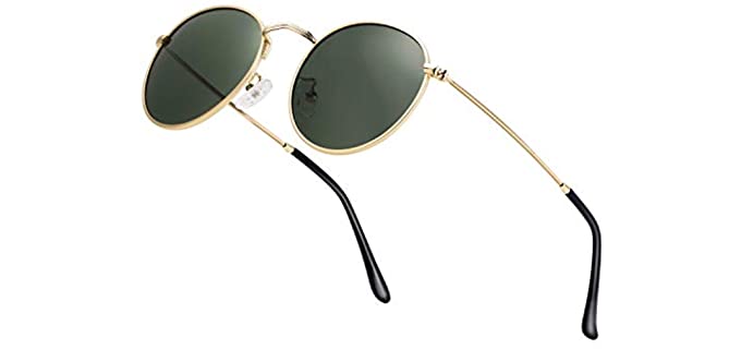 HTMS Men's Retro - Mirrored Small Round Metal Sunglasses