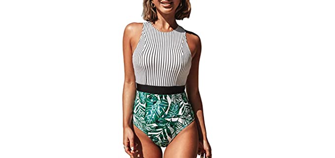 Cusphe Women's Striped leafy - Swimsuit for a Shorter Torso
