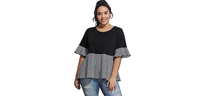 Floerns Women's Ruffle - Peplum Shirt for an Apple Shape