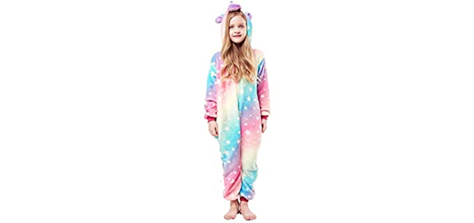 Hytom Girl's Soft - Hooded Onesie Pyjamas