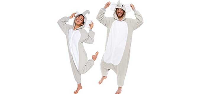 Silver Lily Unisex Elephant - Onesie Pajamas for Couples Party