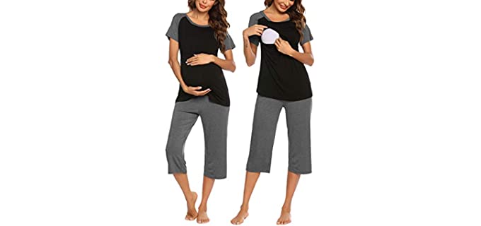 Ekouaer Women's Double Layers - Neutral Postpartum Pajamas