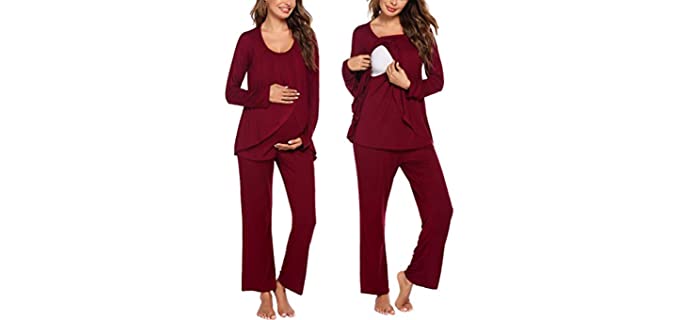 Ekouaer Women's Double Layer - Winter Nursing Pajamas