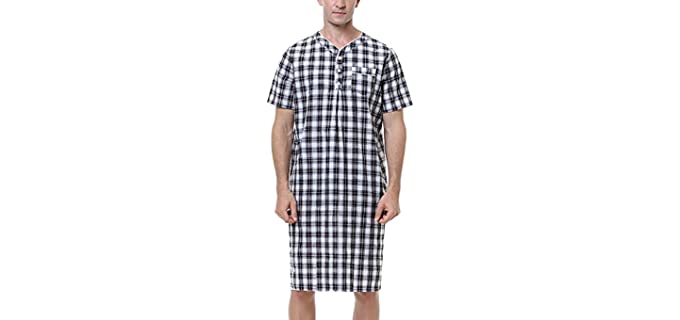 Sykooria Men's Henley - Flannel Nightgown for the Elderly