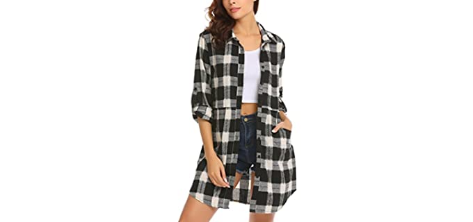 HOTOUCH Women's Flannel - Roll Up Long Sleeve