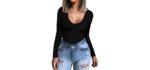 Clozoz Women's V-Neck - Long Sleeve Shirt for Cleavage