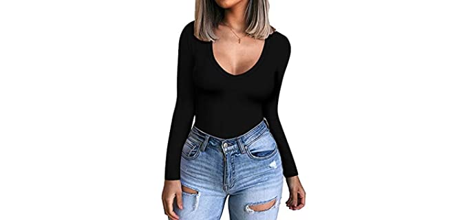 Clozoz Women's V-Neck - Long Sleeve Shirt for Cleavage