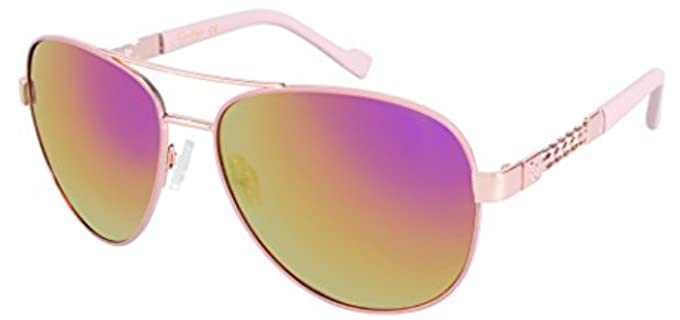 Jessica Simpson Women's Metal Chain - Small Mirrored Aviator Sunglasses