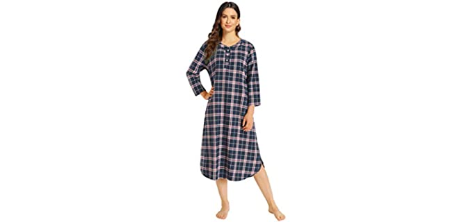 Latuza Women's Plaid - Flannel Nightgown for Elderly Persons