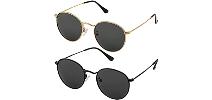 Ontry Unisex Polarized - Small Round Metal Sunglasses