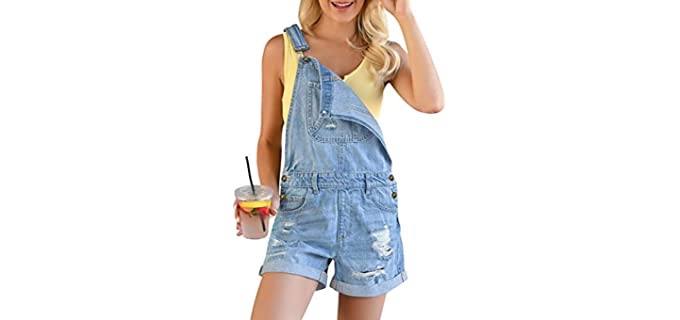 Grapent Women's Ripped Denim - Adjustable Short Overalls