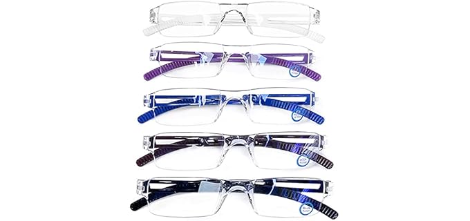 Aqwano Unisex Glare - Rimless Blue Light Reading Glasses 5-Pack