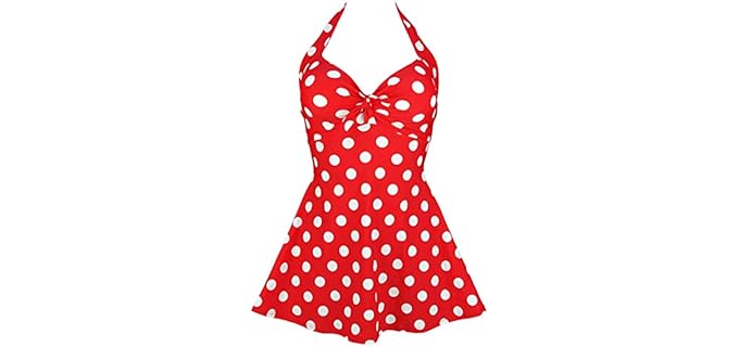 Cocoship Sailor Pin - Retro Sailor-Inspired Skirted One-Piece Swimdress