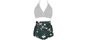Cocoship Floral - Retro High-Waist Floral Halter Bikini Set
