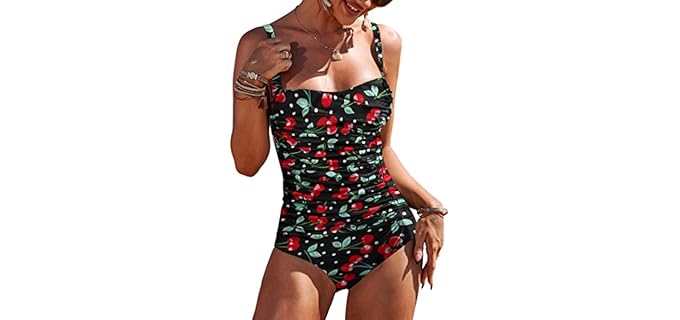 Ekouaer Ruched - Vintage Ruched One-Piece with Tummy Control