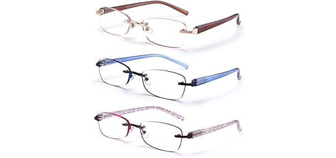 Feivsn Women's Elegant - Elegant Rimless Reading Glasses with UV Protection