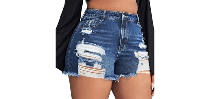 Gagele Summer - High-Waist Plus Size Distressed Denim Shorts