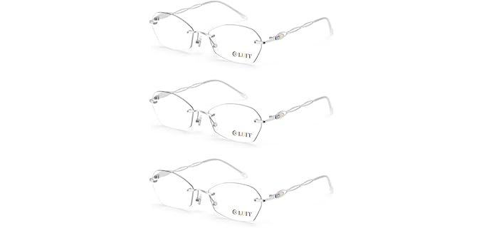 LUFF Women's Anti Eyestrain - Slim Rimless Readers with Blue Light Protection