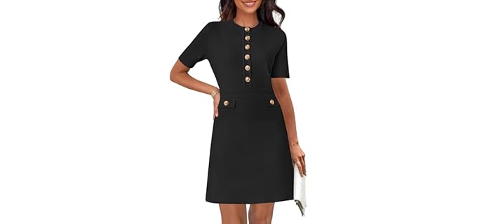 Merokeety Elegant - Crew Neck Knit Mini Sweater Dress