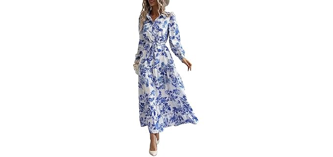 Milumia Split Floral - Boho Floral Button-Up Maxi Dress
