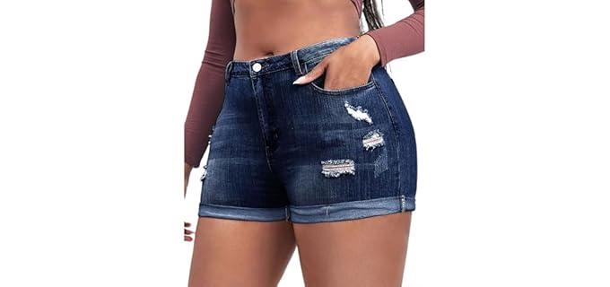 Mimmifib Ripped - Plus Size High-Waist Ripped Jean Shorts