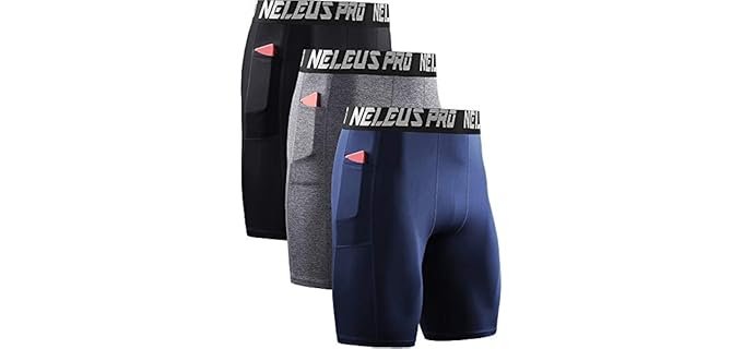 Neleus Men's Compression - 3-Pack Yoga Shorts with Pockets