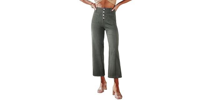Sidefeel Zimbaplatinum - High-Waisted Wide-Leg Jeans with Button Closure