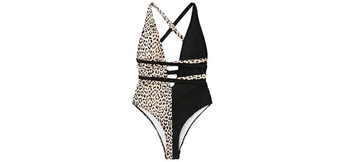 SweatyRocks Deep V - Criss-Cross  One-Piece Swimsuit