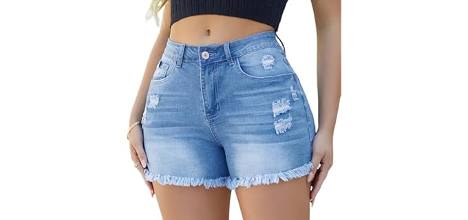 Tunlaud Distressed - High-Waisted Distressed Denim Shorts