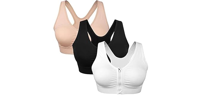 Wanayou Post-Surgery - Wireless Zip Front Sports Bra