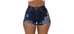 Weigou Fringed - High-Waist Fringed Ripped Denim Shorts