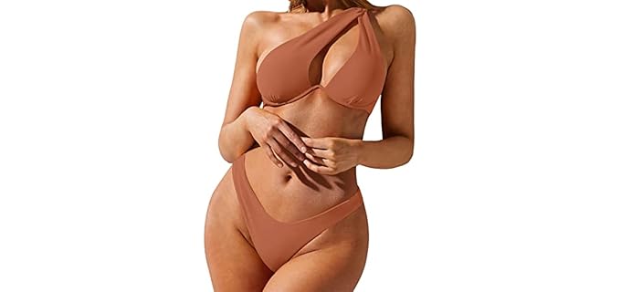 Zaful Cutout - Sexy One-Shoulder Bikini Set