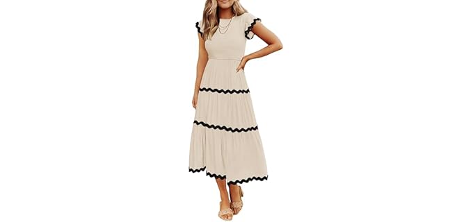 Zesica Flutter - Smocked Flutter Sleeve Midi Dress