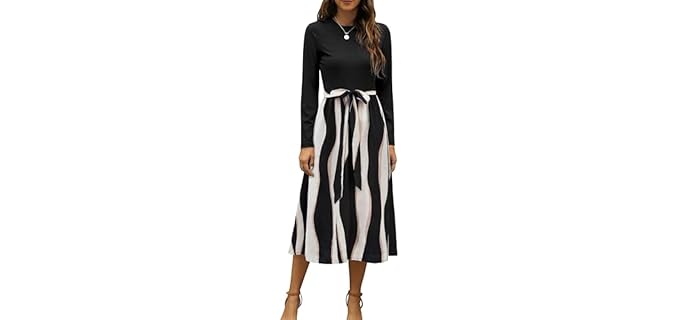 Zattcas Casual - Modest Ribbed Midi Tie-Waist Dress
