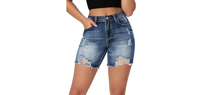 Roswear Frayed - High-Waist Distressed Raw Hem Jean Shorts