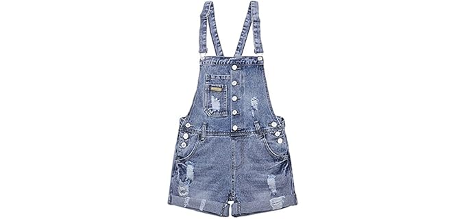 AvaCostume Women's Wash - Distressed Denim Overall Shorts with Adjustable Straps
