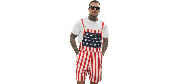 Giftdigger Men's American Flag - Patriotic Denim Bib Overalls with Flag Stripes