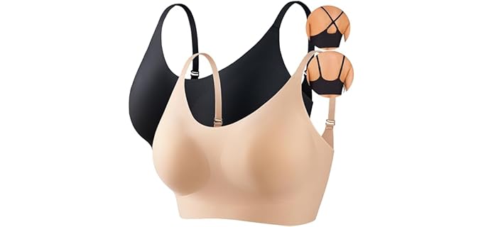 Prettywell Women's Adjustable - Seamless Bralette with Convertible Back & Removable Pads