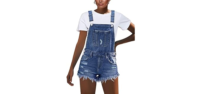 Luvamia Women's Ripped - Vintage Distressed Denim Short Overalls