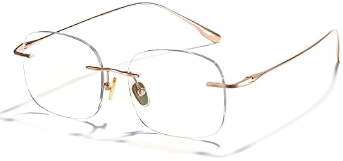 Cyxus Rimless Pure Titanium Blue Light Blocking Glasses, Ultra Lightweight Frameless Computer Eyewear, Minimalist Anti Screen Glare Filter Glasses for Office, Business, Men Women